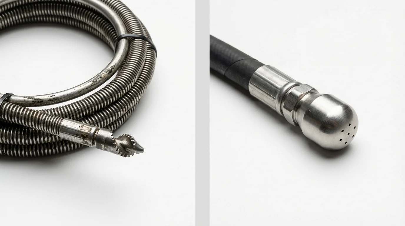 Drain snake cable and hydro jetting nozzle used for drain cleaning in Liberty, NC
