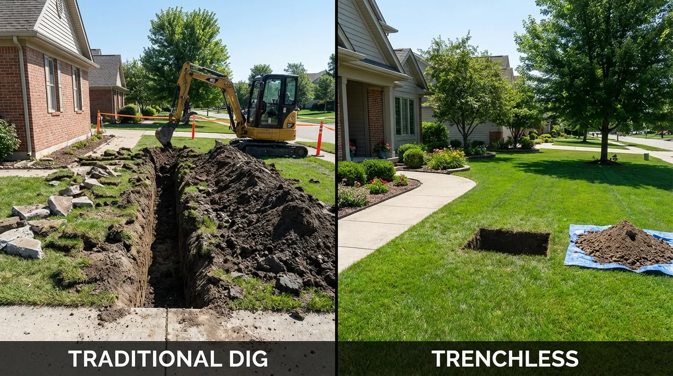 Trenchless sewer repair with minimal yard damage versus traditional excavation in Liberty, NC
